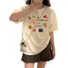 Top Estampado Desenho de Damasco Leitoso Feminino Verão Plus Size Estilo Americano Retrô Nicho Manga Curta Amigo da Pele Algodão Puro Versátil Camiseta