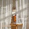Cortina de Gasa con Encaje de Velcro Translucida Sensación Brumosa Estilo Princesa Francesa Ventana Saliente Dormitorio Cortina de Puerta sin Perforación Juego Completo Fábrica