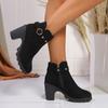 Comercio exterior talla grande botas martin mujer 2024 vintage tacón grueso remache hebilla cinturón botas de moda punta redonda tacón alto botines al por mayor