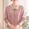 Nova coleção de outono 2026 da mamãe: suéter de tricô elegante, fino, com gola, blusa de manga comprida para mulheres de meia-idade e idosas