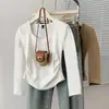 Dropshipping Otoño e Invierno Puro Deseo Chica Caliente Cuello Corazón de Melocotón Ajustado Elegante Camiseta Interior de Manga Larga Top Corto Ceñidor de Cintura para Mujer