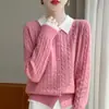 Moda Cárdigan de Punto Falso Dos Piezas para Mujer Cuello Polo Elegante Adelgazante Bloque de Color Suéter Holgado Solapa Prendas de Abrigo Top