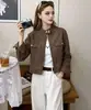 26 Nova Jaqueta Biker Curta Casual Solta de Gola Alta Vintage para Outono Início de Outono para Mulheres Baixas Top Versátil