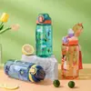 Taza de Agua Popular de Dibujos Animados Transfronteriza para Niños, Taza de Agua Escolar Linda y Atractiva, Taza Portátil con Tapa Pop-Up y Popote Dropshipping