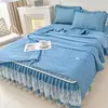 Nuevo Estilo Princesa de Verano Juego de Tres Piezas de Colchoneta Suave de Látex Engrosada Colchoneta de Seda Helada Lavable a Máquina Colchoneta Estilo Falda de Cama