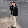Conjunto de Dos Piezas para Niñas 2026 Primavera y Otoño Nuevo Sudadera de Béisbol con Cremallera Manga Larga Combinada con Pantalones Casuales de Color Sólido Moderno