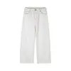 Calça Jeans Branca Minimalista de Alto Padrão Estilo Americano Rumei para Homens e Mulheres, Calça Versátil Casual Cleanfit Solta de Perna Reta