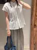 Suchi Camisa de Algodão e Linho de Verão Feminina Estilo Nacional Camisa de Alta Qualidade Versátil para o Dia a Dia Gola Alta Slim Top Curto