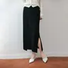 Saia de tricô 100% lã feminina com fendas laterais, novo estilo outono e inverno, cintura alta elástica, modelagem justa reta que afina