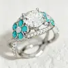 Anillo Floral Verde Fresco Transfronterizo Yanbai con Diseño de Gota de Aceite, Estilo Delicado y Fresco, Anillo Único Exquisito para Boda de Mujer