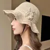 Moda de Verano Protección Solar Sombrero de Sol para Mujer, Sombrero de Pescador de Ganchillo Hueco de Ala Ancha, Sombrero de Pescador de Playa con Protección Solar Que Hace Que la Cara Se Vea Más Pequeña