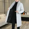 Casaco de lã masculino longo abaixo do joelho outono e inverno moderno casual masculino espessado gola grande de pele corta-vento casaco de lã masculino