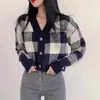 Chaqueta Suéter de Cuadros Corta en Color de Contraste para Mujer, Otoño e Invierno 2026 Nuevo Estilo Coreano Chic Elegante Cardigan de Punto Superior