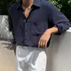Camisa de Algodão e Linho Respirável Estilo Coreano Ins de Verão Masculina Fina Manga Longa Casual Solta Moderna Camisa de Linho de Praia