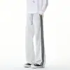 Calça de moletom esportiva listrada estilo americano para homens, nova marca da moda de outono, calça casual larga reta solta de peso pesado