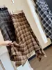 Falda Cuadros Cepillados Irregulares Vintage para Mujer, Nueva Otoño Cintura Alta Juvenil Versátil de Longitud Media Línea A