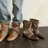 Primeiro Encontro Temporada Tiras Patchwork Lona Botas de Cowboy Ocidentais Aumento Oculto de Altura Marrom Maillard Botas de Cano Curto Femininas 2026 Novo Estilo