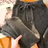 Conjunto de alta gama para mujer, gris, engrosado, con caída, tejido suave y pegajoso, pantalones de pierna ancha, sueltos, casuales, de pierna recta