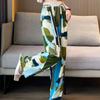 Pantalones anchos de seda helada para mujer, de talla grande, de verano, finos, sueltos, de cintura alta, con efecto tie-dye, adelgazantes, rectos e informales.
