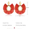Europa y Estados Unidos nuevos pendientes creativos de rafia con forma de abanico, pendientes creativos exagerados de color origami, pendientes de moda huecos