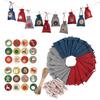 Bolsa de regalo navideña de algodón y lino bronceador en stock, 24 bolsas con cordón navideñas de algodón estampadas con calendario de adviento.