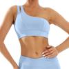 Top de Yoga com Costas Vazadas Assimétrico de Um Ombro, Roupa Íntima Esportiva com Sensação de Pele Nua, Alças Irregulares, Regata para Corrida e Fitness 8002