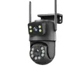 Cámara de Vigilancia Inalámbrica Wifi de Alta Definición para Exteriores, Doble Lente, Todo Negro, con Visión Nocturna a Todo Color, Cámara IP
