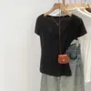Linda Camiseta Azul de Manga Curta Fina com Decote V de Linho Lyocell Tencel Estilo Coreano Verão Novo Estilo Top Slim Fit de Alta Qualidade