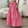 Falda plisada de color liso en capas estilo pastoral transfronterizo de Amazon europeo y americano para mujer con lazo fruncido patchwork y dobladillo grande