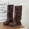 Botas Altas de Moda para Niños 2025 Otoño e Invierno Nuevo Estilo Hebilla de Cinturón Retro Moda Botas de Monta de Caña Alta para Niñas