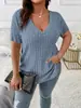 2025 Amazon Primavera e Verão Explosions Cross-border Cor sólida plus size Feminino Elegante Jaqueta V-neck Pit Manga curta Pullover T-Shirt