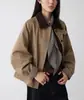 Chaqueta Corta de Pana de Manga Larga para Otoño "Brisa de Otoño" con Diseño de Cuello Bloque de Color Bajo en Calorías