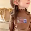 Camiseta Térmica de Forro Polar para Niñas Otoño Invierno 2026 Nuevo Estilo Estudiante Cálida Capa Interior Niños Medianos y Grandes Cuello Medio Alto Dobladillo con Volantes Top