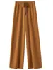 Pantalones de lana 100% australiana de pierna ancha para mujer, ropa exterior de otoño e invierno, pantalones de punto hasta el suelo, de cintura alta, holgados, con caída, pantalones rectos extralargos