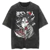 Camiseta Lavada Estilo Hip Hop Europea Transfronteriza para Hombre Anime Japonés 2024 P