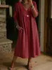 Vestido Casual Holgado de Cuello en V con Adorno de Encaje y Diseño de Manga Media de Color Sólido, Nuevo, Transfronterizo Europeo y Americano, 2026