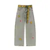 Jeans Rotos de Moda para Hombres y Mujeres, Nuevo Estilo High Street Americano para Primavera y Otoño, Lavados con Diseño de Bordado de Oso, Pantalones de Algodón de Pierna Ancha