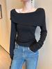 Suéter Tejido Zhengqite Clothing/Solapa Negra Manga Larga para Mujer, Otoño 25 Nuevo Estilo Francés Elegante y Único