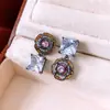 Pendientes Florales Asimétricos de Zirconia con Aguja de Plata Vintage Retro Lujo Ligero Pendientes de Gama Alta Moda Personalidad Temperamento Accesorios para Orejas