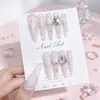 Unhas postiças artesanais cor nude estilo gatinho com corrente de strass, delicadas, clareadoras de pele, longas, para uso diário, removíveis