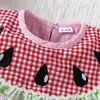 Fornecimento Transfronteiriço Roupas Infantis 2025 Novo Macacão para Meninas com Elemento de Melancia e Gola Boneca Listras Rosa e Brancas Macacão para Bebê Engatinhar
