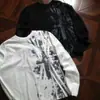 2026 Início do Outono Punk Americano Retrô Cinza Claro Estampado Mesclado Camiseta de Manga Longa para Homens e Mulheres Gola Redonda Slim Fit Versátil Tendência Marca