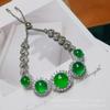 Pulsera de Calcedonia Verde Natural de Alto Hielo Plateado con Incrustaciones al por Mayor, Estilo Similar al de Xiaohongshu, Transmisión en Vivo de Productos de Jade