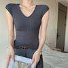 Thread malha decote em V sem mangas camisa inferior terno feminino ombro interno T-shirt plus size exterior usar roupas slim fit top