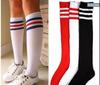 Meias listradas em vermelho e azul de três listras meias femininas meias de estudante mas joelho algodão de cheerleader meias de futebol meias de cano médio