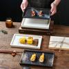 Prato de sushi japonês transfronteiriço prato de sashimi criativo talheres de cerâmica churrasco frito prato de corda retangular bandeja de prato plano atacado