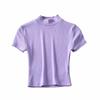 185-20 Verano Estilo Coreano Ajuste Delgado Pequeño Cuello Alto Rayas de Hilo en Axilas Ombligo Cara Clara Cara Clara Camiseta de Manga Corta