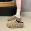 Sandálias Birkenstock Peludas de Solado Grosso Estilo Retrô Femininas 2026 Novo Estilo Coreano Personalidade Bolinhas Bico Redondo Slip-On Bico Fechado Meio Chinelo