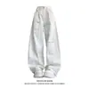 Jeans branco de corte curvo de cintura alta estilo retrô americano para mulheres, design de alta rua para outono, calças largas soltas, modeladoras e com bom caimento