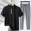Compra em Grupo Roupa de Gelo de Seda Jovem Masculina Verão Gelo Seda Lel Camisa Polo Manga Curta Calça Conjunto Casual Esportivo de Duas Peças